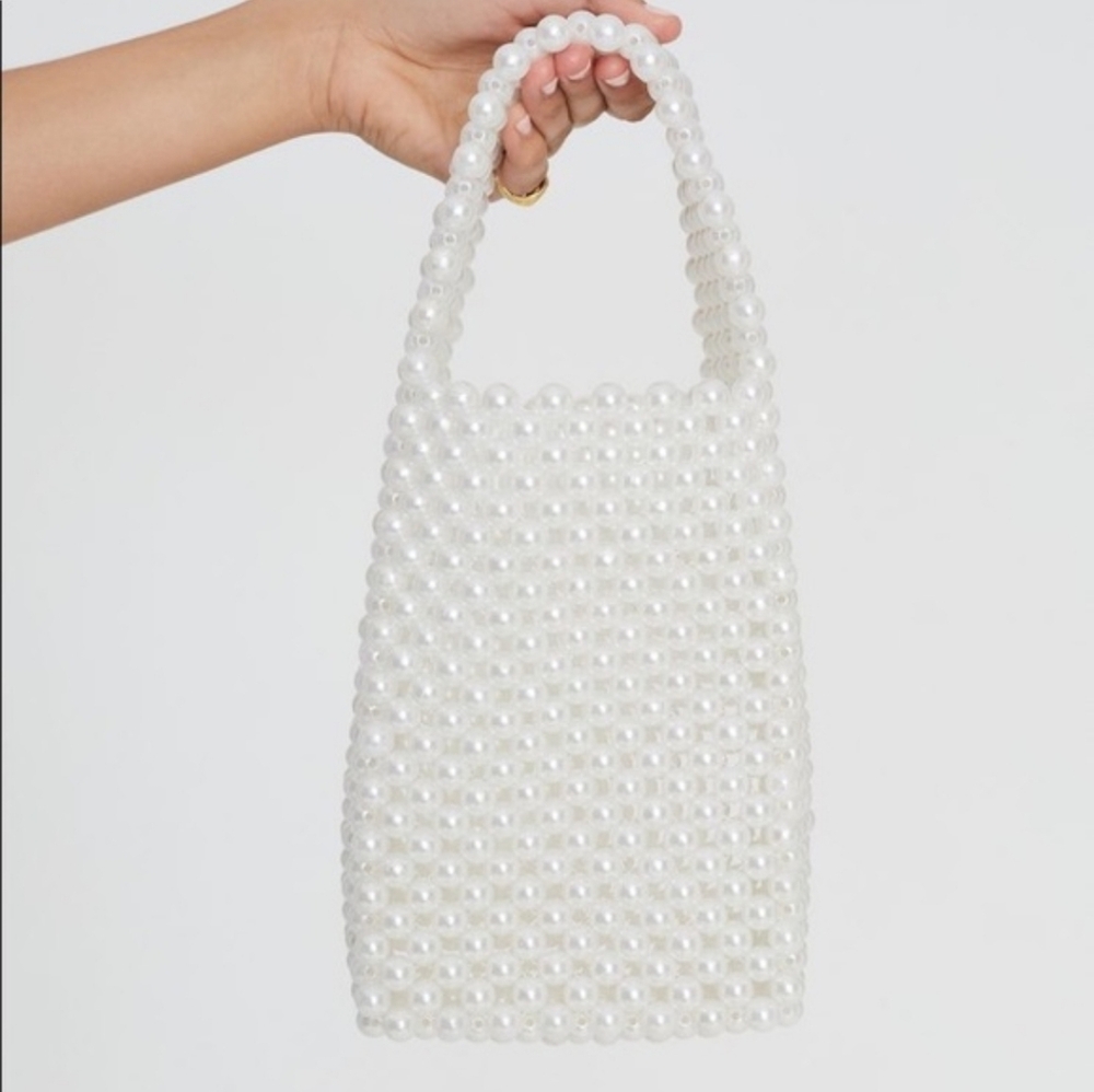Faithfull the Brand White Pearl Beaded Tote